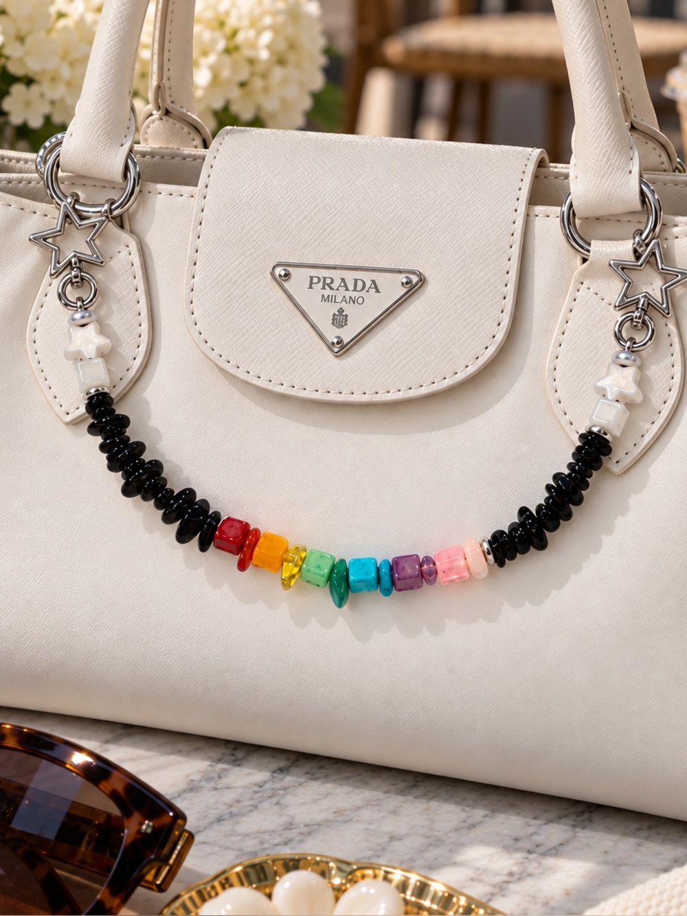 Rainbow Crystal Bag Charm: Beaded Star Keychain Accessory